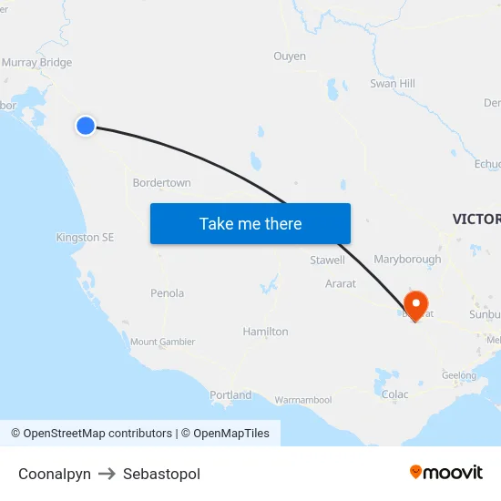 Coonalpyn to Sebastopol map