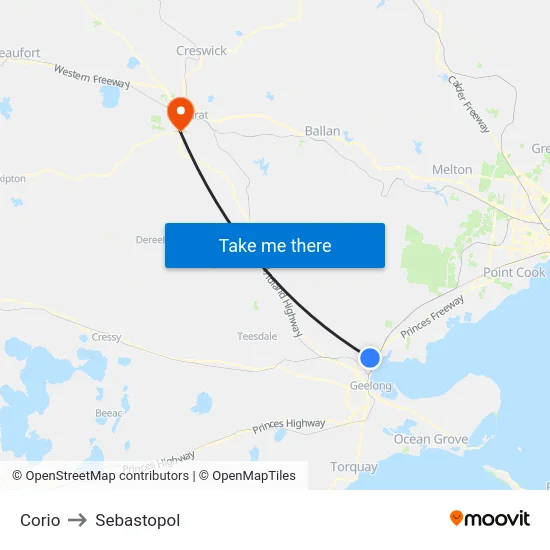 Corio to Sebastopol map