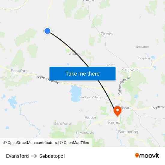 Evansford to Sebastopol map
