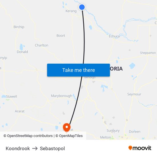 Koondrook to Sebastopol map