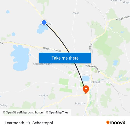 Learmonth to Sebastopol map