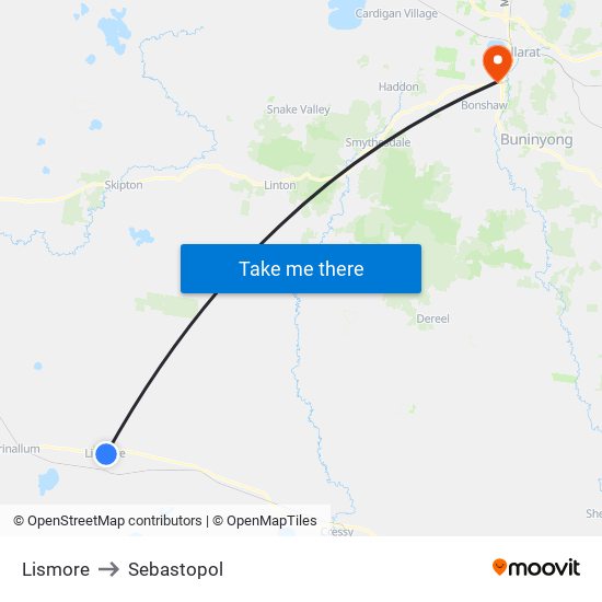 Lismore to Sebastopol map