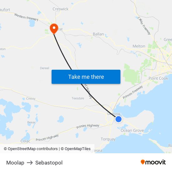 Moolap to Sebastopol map