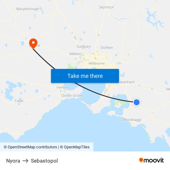 Nyora to Sebastopol map