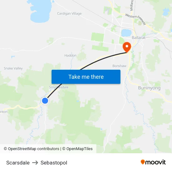 Scarsdale to Sebastopol map