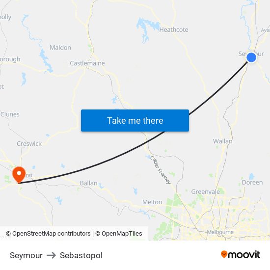 Seymour to Sebastopol map