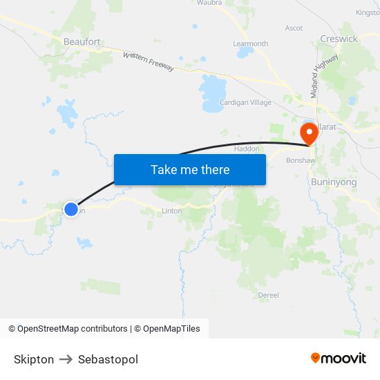 Skipton to Sebastopol map