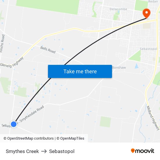 Smythes Creek to Sebastopol map