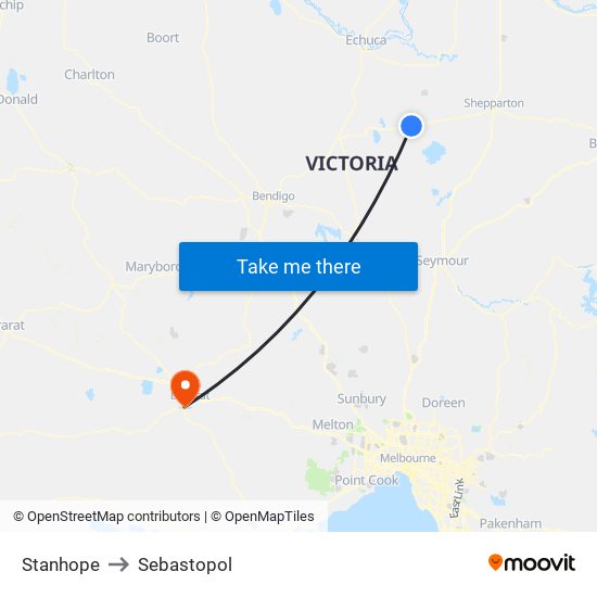 Stanhope to Sebastopol map