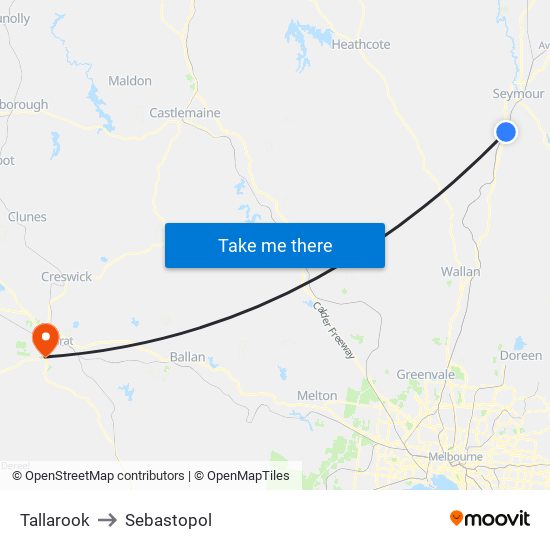 Tallarook to Sebastopol map