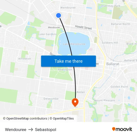 Wendouree to Sebastopol map