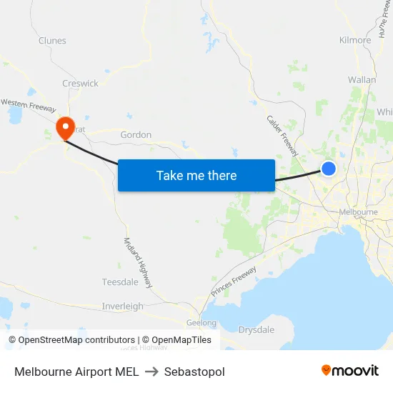 Melbourne Airport MEL to Sebastopol map