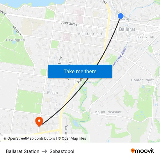 Ballarat Station to Sebastopol map