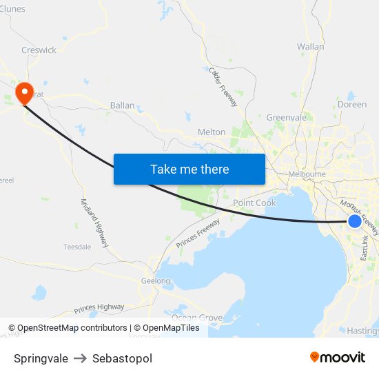 Springvale to Sebastopol map