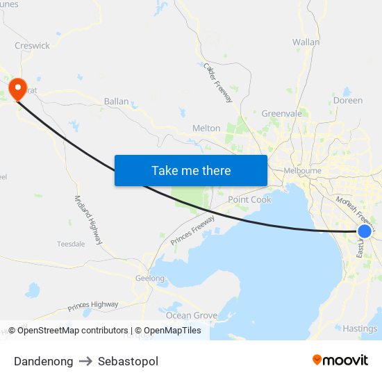 Dandenong to Sebastopol map