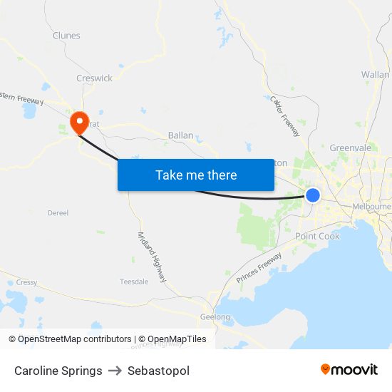 Caroline Springs to Sebastopol map