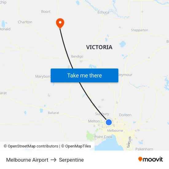 Melbourne Airport to Serpentine map