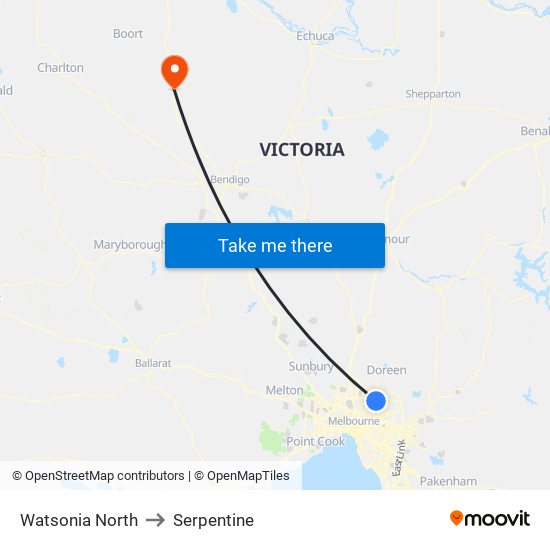 Watsonia North to Serpentine map