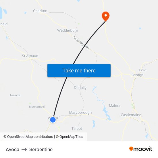 Avoca to Serpentine map