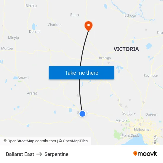 Ballarat East to Serpentine map