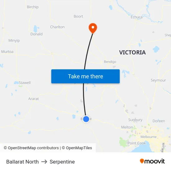 Ballarat North to Serpentine map