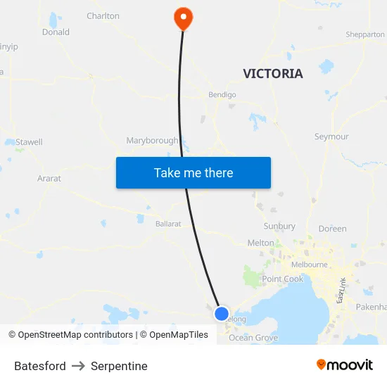 Batesford to Serpentine map