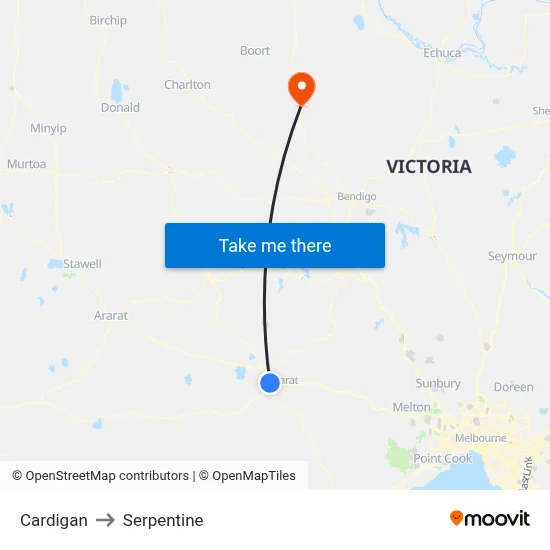 Cardigan to Serpentine map