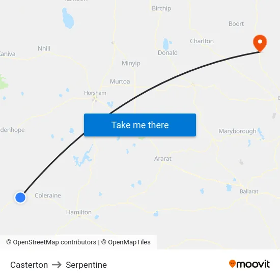 Casterton to Serpentine map