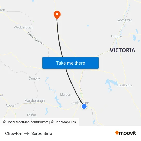 Chewton to Serpentine map