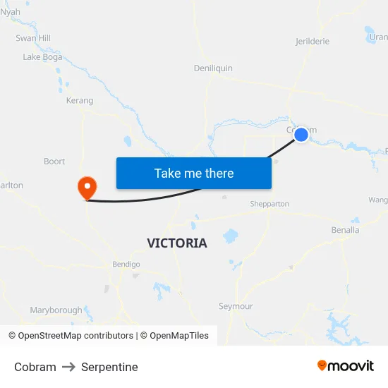 Cobram to Serpentine map