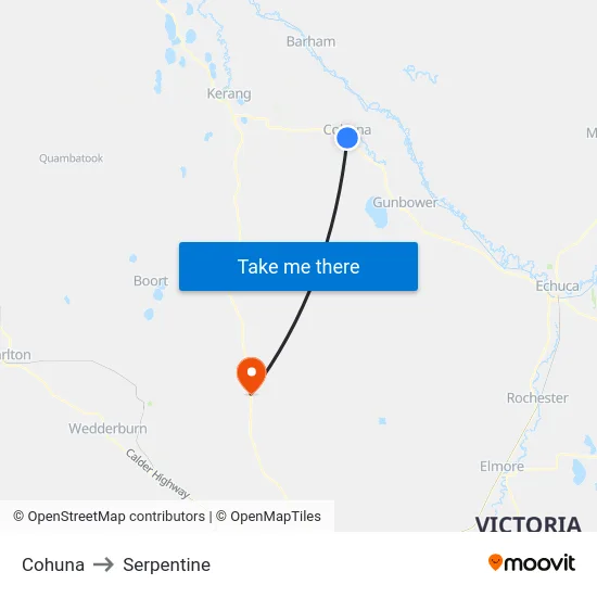 Cohuna to Serpentine map