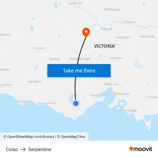 Colac to Serpentine map