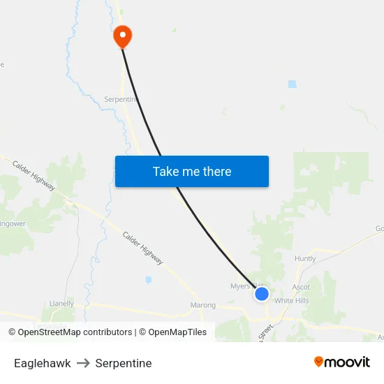 Eaglehawk to Serpentine map