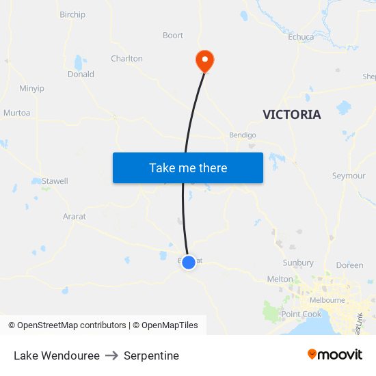 Lake Wendouree to Serpentine map