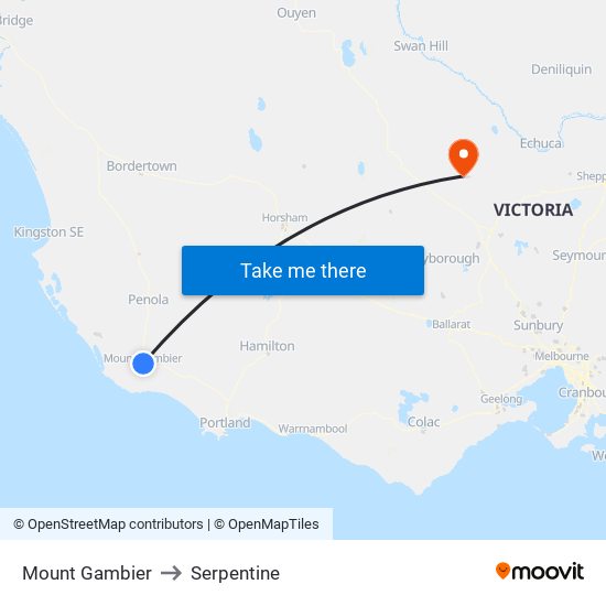 Mount Gambier to Serpentine map