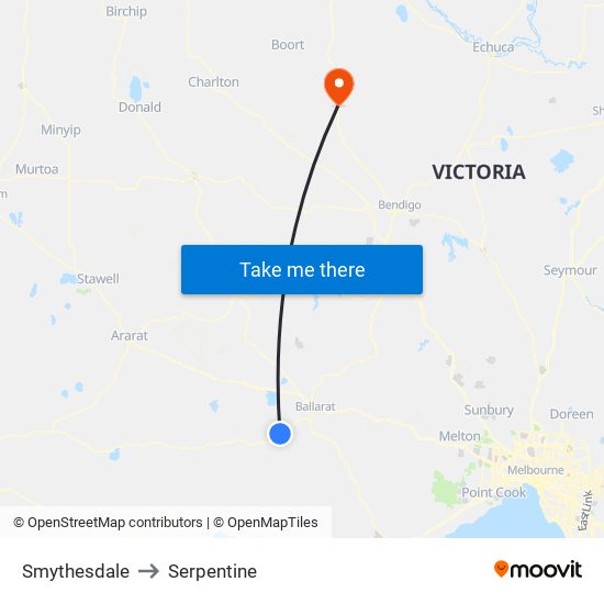 Smythesdale to Serpentine map