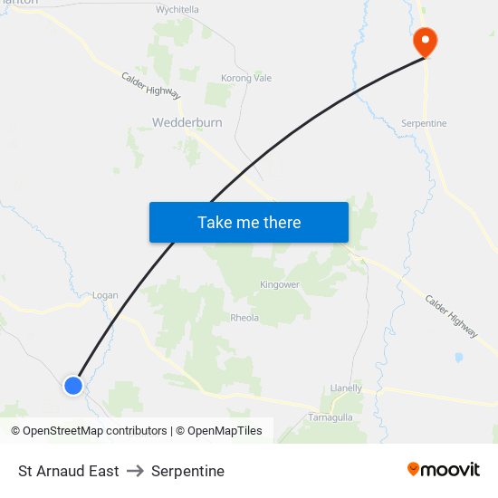 St Arnaud East to Serpentine map