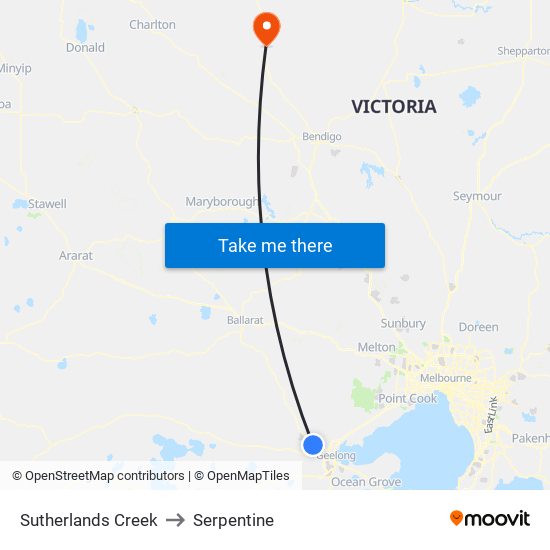 Sutherlands Creek to Serpentine map