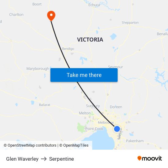 Glen Waverley to Serpentine map