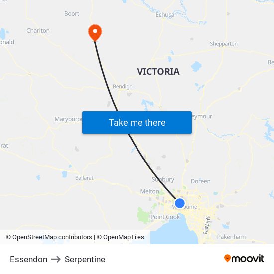 Essendon to Serpentine map