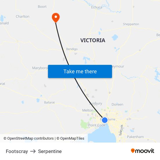 Footscray to Serpentine map