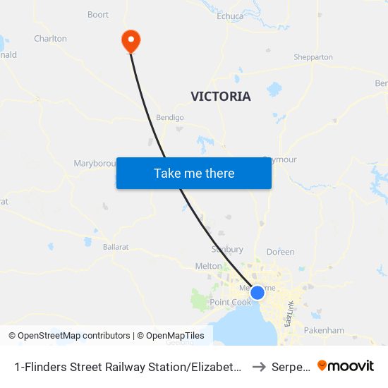 1-Flinders Street Railway Station/Elizabeth St (Melbourne City) to Serpentine map