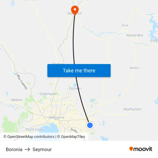 Boronia to Seymour map