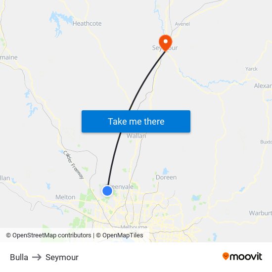 Bulla to Seymour map