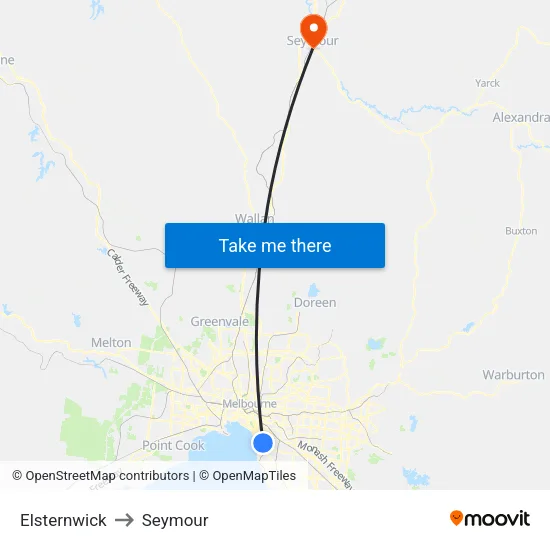 Elsternwick to Seymour map