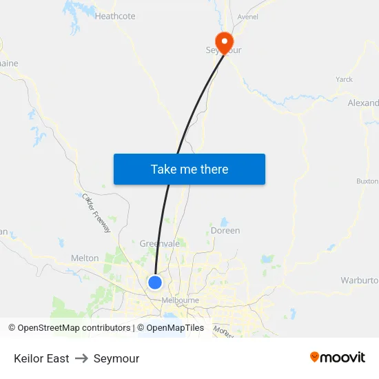 Keilor East to Seymour map