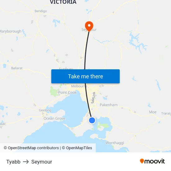 Tyabb to Seymour map