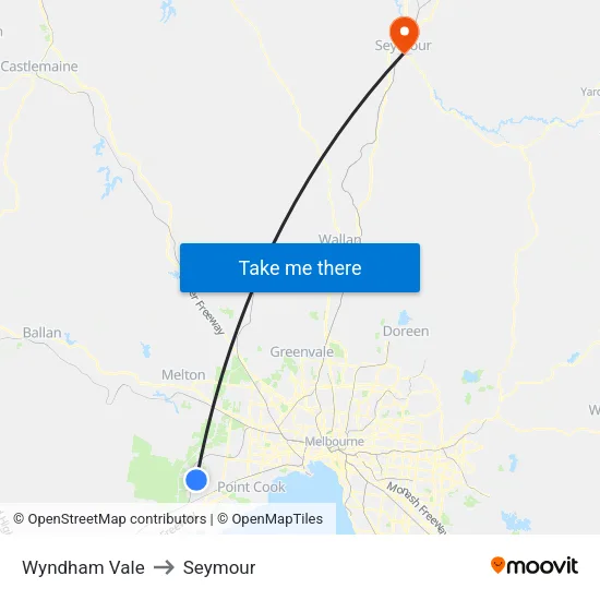 Wyndham Vale to Seymour map