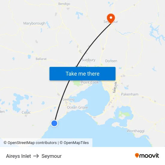 Aireys Inlet to Seymour map