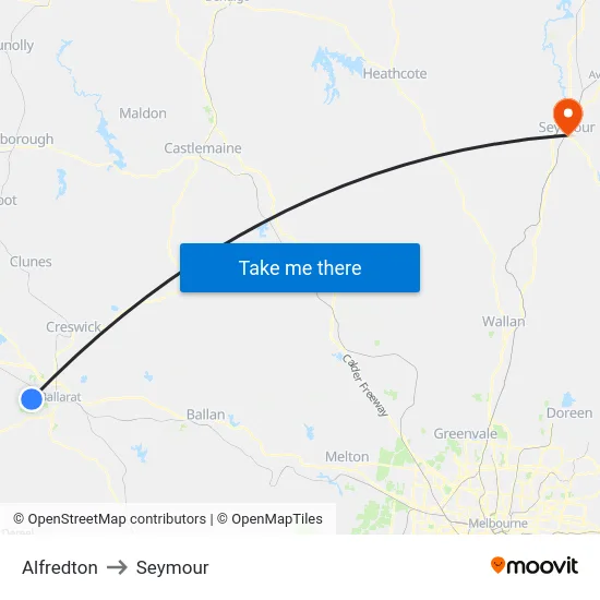 Alfredton to Seymour map